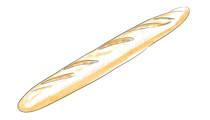 Hand-drawn illustration of a baguette