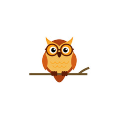 cartoon owl wearing glasses sitting on a branch is