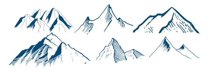 Vector Mountains on a white background. Hand drawn Mountains outline vector illustration