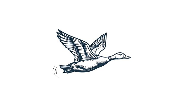 Hand-drawn illustration of a flying duck - Powered by Adobe