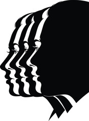 Abstract silhouette of person with gradient overlay, black and white vector, artistic profile design, ideal for creative, modern compositions
