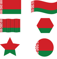 Belarus flag set of icons. Vector flag of Belarus, symbol. Set of Belarus flags rectangle ,waved  and star .