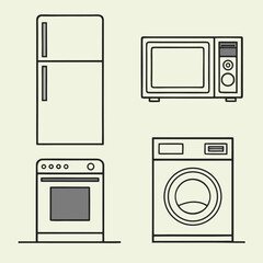 Flat vector icon pack of home appliances in modern style with clean lines

