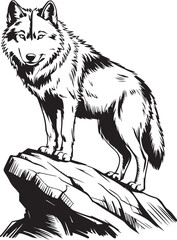 Powerful Wolf Vector Illustration Standing on a Rock with Detailed Fur Texture