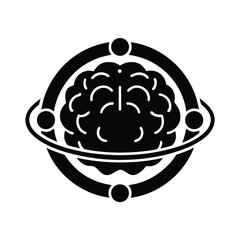 Silhouette a brain with orbiting circles arcs head mind