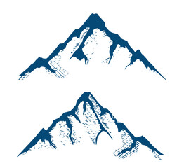 Vector Mountains on a white background. Hand drawn Mountains outline vector illustration