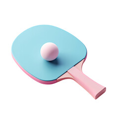 A ping pong paddle with a pink ball isolated on transparent background