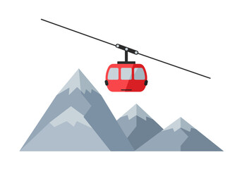 Red Cable Car Gondola Suspended Above Mountain Peaks. © charly
