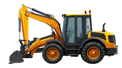 Fototapeta premium Backhoe Icon: Icon of a backhoe, used for digging and moving earth on construction sites, isolated on a Transparent background, PNG file.