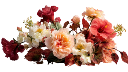 Beautiful Flower Arrangement on White: A flat lay of a beautiful flower arrangement, isolated on a Transparent background, PNG file.