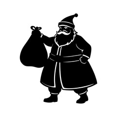 santa claus with a gift bag vector art silhouette