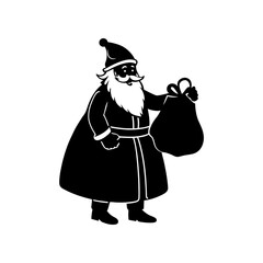 santa claus with a gift bag vector art silhouette
