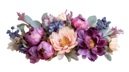 Beautiful Flower Arrangement on White: A flat lay of a beautiful flower arrangement, isolated on a Transparent background, PNG file.