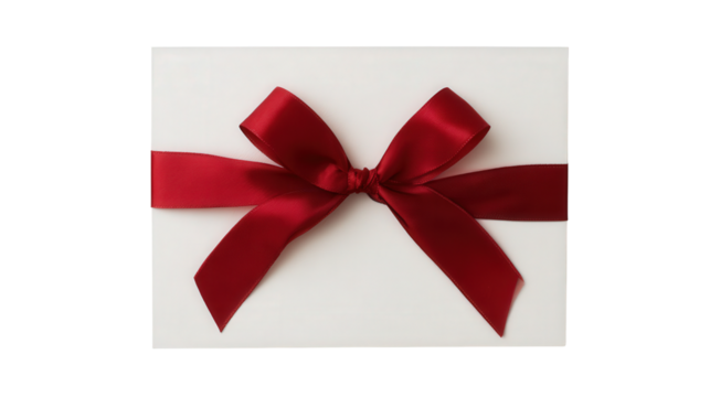 Blank Greeting Card with Ribbon: A flat lay of a blank greeting card with a ribbon, perfect for gifting, isolated on a Transparent background, PNG file. - Powered by Adobe