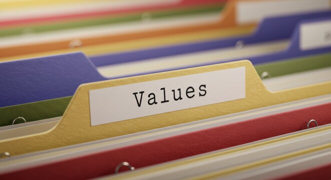 Organized colorful file folders system showcasing a tab labeled 'Values'