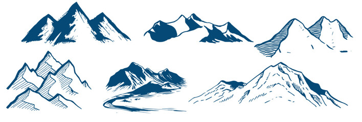 Vector Mountains on a white background. Hand drawn Mountains outline vector illustration