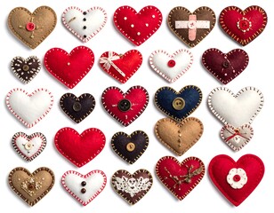 Handmade felt hearts in various colors