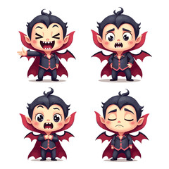 Cute cartoon Dracula character with different expressions