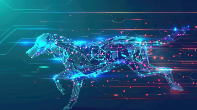 Abstract digital dog running on circuit board - Powered by Adobe