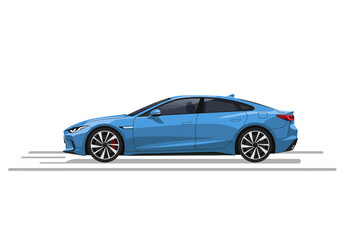Sleek Blue Sedan Car Illustration with Modern Design and Wheels.
