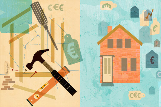 House building and euros collage