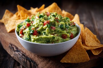 Delicious Guacamole with Tortilla Chips.