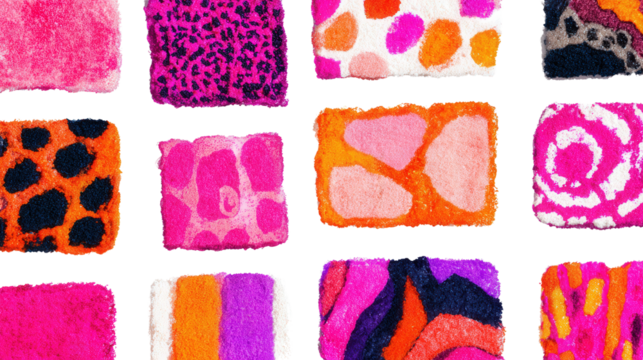Bright Colorful Textures: Bright and colorful textures with bold patterns and energetic color combinations, isolated on a Transparent background, PNG file.