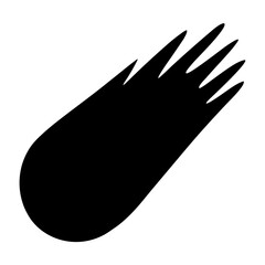 Black silhouette illustration of a comet with a tail on white background