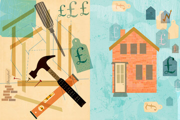 House building and pounds collage