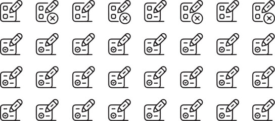Obraz premium Set of minimalist black and white line icons for editing documents and task lists.