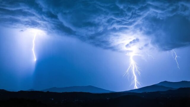 Dramatic Lightning Bolt Illuminating Stormy Night Sky for Day of Lightning and Thunder