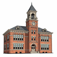 Classic brick university building with prominent clock tower and bell, evoking academic tradition and historical charm for educational themes and architectural concepts.