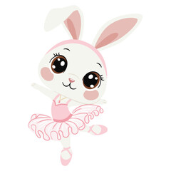 Flat vector illustration in a simple children's style. Cute bunny in ballerina tutu dancing ballet. White background . Vector illustration