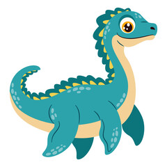 Flat vector illustration in a simple children's style. Cute Elasmosaurus dinosaur on white background. Vector illustration