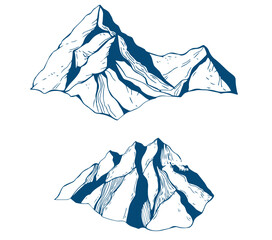 Vector Mountains on a white background. Hand drawn Mountains outline vector illustration