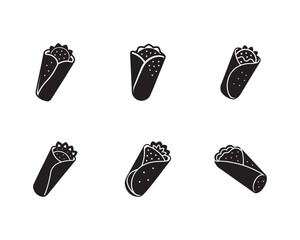 Delicious Burrito Icon Set Black and White Seamless Pattern Great for Restaurant Menus Food Delivery Services and Culinary Themed Designs