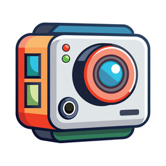 Modern action camera with lens and strap clean vector illustration isolated on white background