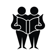 Silhouette two figures reading an open book together people