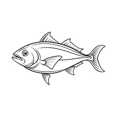 Detailed outline illustration of a vibrant amberjack fish with clean lines presented isolated on white background
