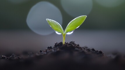 Naklejka premium Earth Raindrops nourishing the soil, highlighting the life giving connection between water and land.