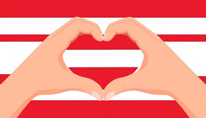 Hands forming a heart shape over a striped background