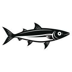 A simple clean silhouette of an anchovy fish rendered as a vector graphic isolated on white background