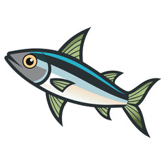 A detailed illustration of a single anchovy fish expertly rendered in vector format isolated on a clean white background isolated on white background