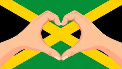Hands forming a heart shape over the Jamaican flag