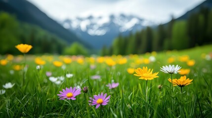 Fototapeta premium Colors Vibrant wildflower meadow in full bloom, filled with a rainbow of rich and diverse hues