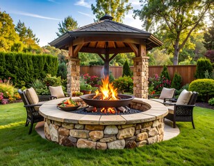 Outdoor fire pit gazebo with seating (1)