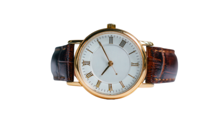 Classic Watch : A flat lay of a classic watch, isolated on a Transparent background, PNG file.