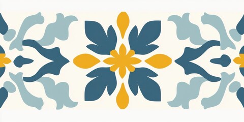 Floral pattern tile design in blue and yellow tones with symmetric ornamental motif. Geometric and decorative style for home wall or surface.