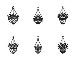 Elegant Black and White Hanging Plant Silhouettes for Interior Design and Home Decor Projects Decorative Plant Illustration