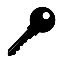 A simple black key for a house or lock on white background